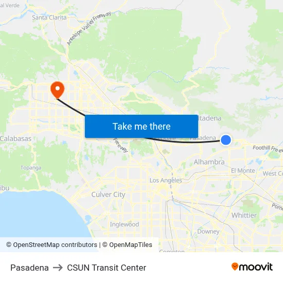 Pasadena to CSUN Transit Center map