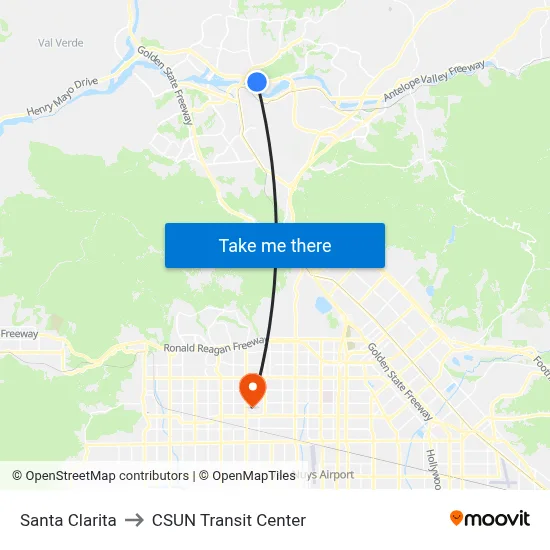 Santa Clarita to CSUN Transit Center map