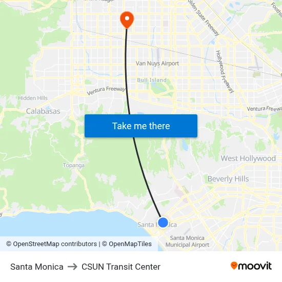 Santa Monica to CSUN Transit Center map