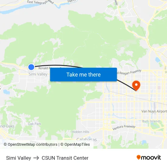 Simi Valley to CSUN Transit Center map