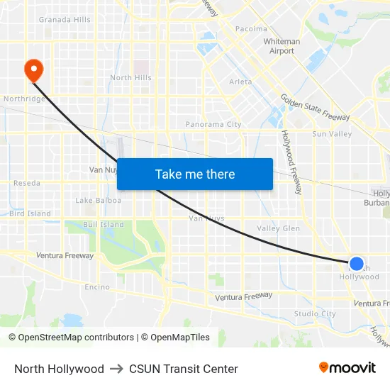 North Hollywood to CSUN Transit Center map