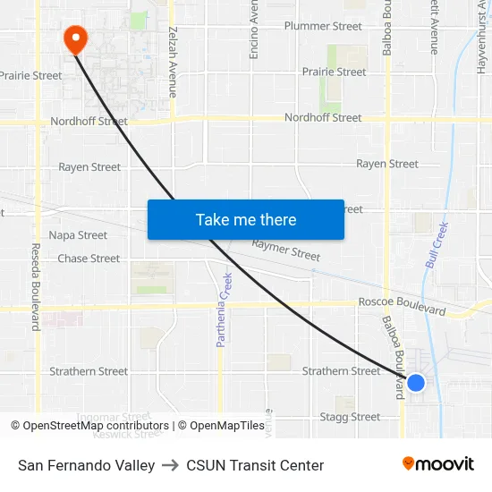 San Fernando Valley to CSUN Transit Center map