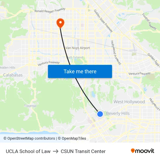 UCLA School of Law to CSUN Transit Center map
