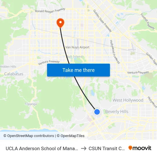 UCLA Anderson School of Management to CSUN Transit Center map