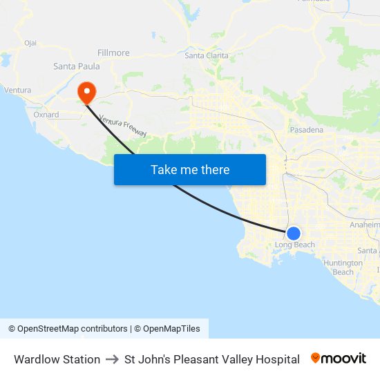 Wardlow Station to St John's Pleasant Valley Hospital map