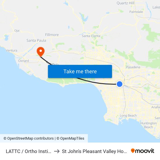 LATTC / Ortho Institute to St John's Pleasant Valley Hospital map