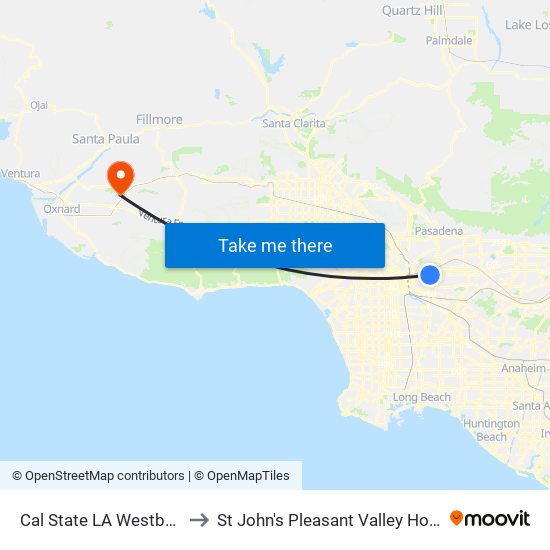 Cal State LA Westbound to St John's Pleasant Valley Hospital map