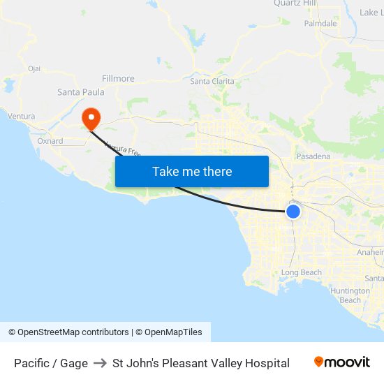 Pacific / Gage to St John's Pleasant Valley Hospital map