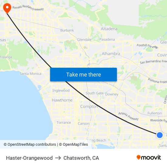 Haster-Orangewood to Chatsworth, CA map