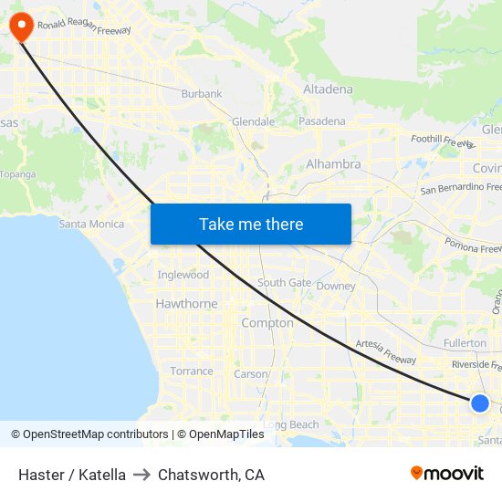 Haster / Katella to Chatsworth, CA map