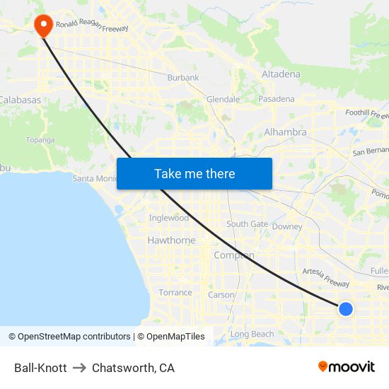 Ball-Knott to Chatsworth, CA map