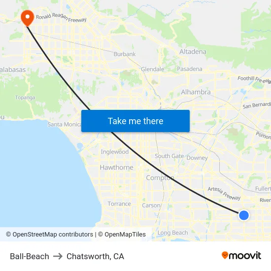 Ball-Beach to Chatsworth, CA map