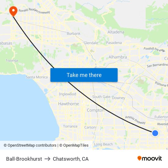 Ball-Brookhurst to Chatsworth, CA map