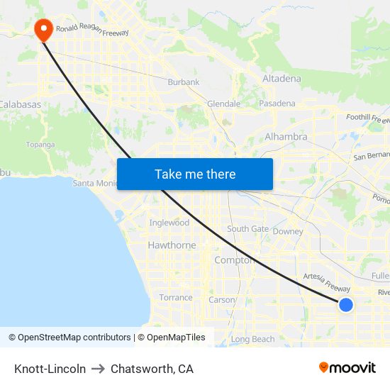 Knott-Lincoln to Chatsworth, CA map