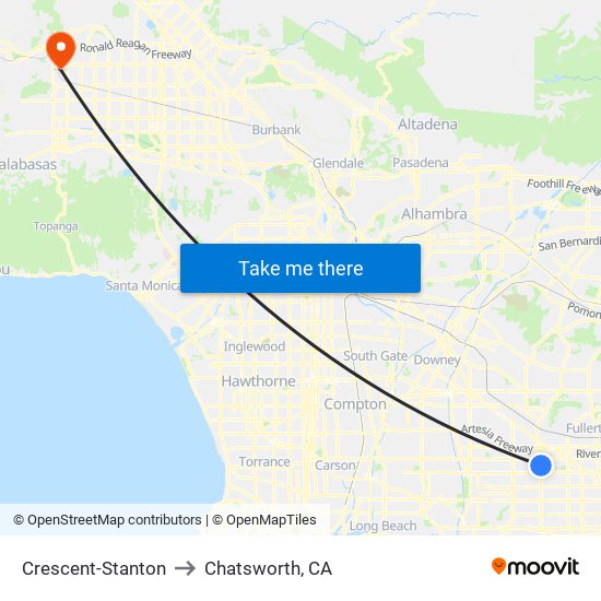 Crescent-Stanton to Chatsworth, CA map