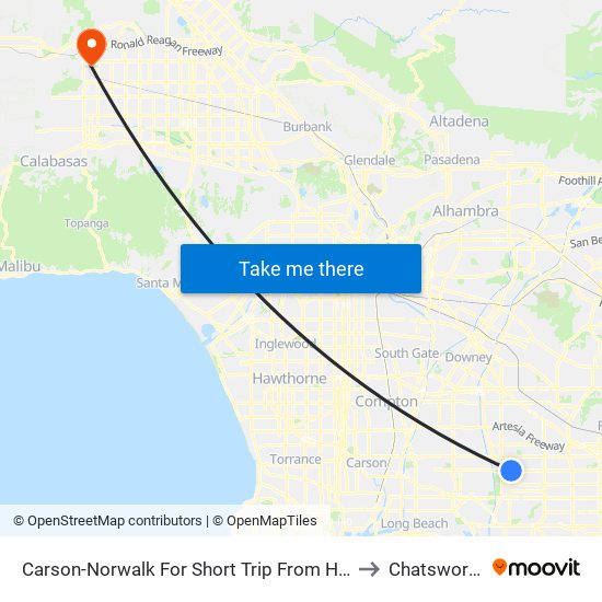 Carson-Norwalk For Short Trip From Hawaiian Garden to Chatsworth, CA map