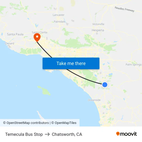 Temecula Bus Stop to Chatsworth, CA map