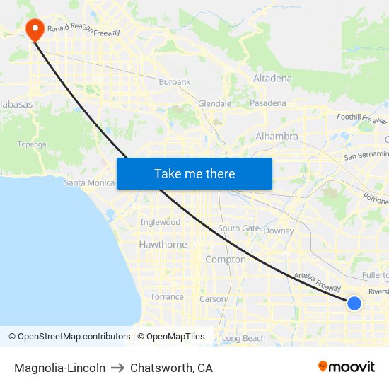 Magnolia-Lincoln to Chatsworth, CA map