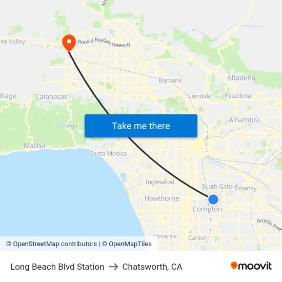 Long Beach Blvd Station to Chatsworth, CA map