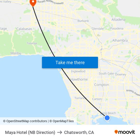 Maya Hotel (NB Direction) to Chatsworth, CA map