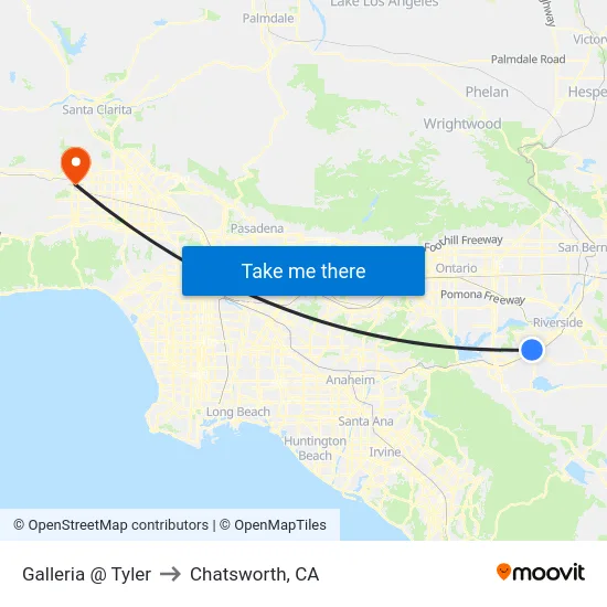 Galleria @ Tyler to Chatsworth, CA map