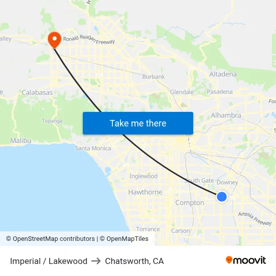 Imperial / Lakewood to Chatsworth, CA map
