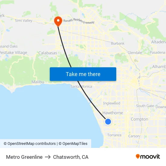 Metro Greenline to Chatsworth, CA map