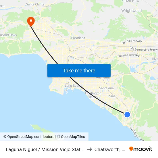 Laguna Niguel / Mission Viejo Station to Chatsworth, CA map
