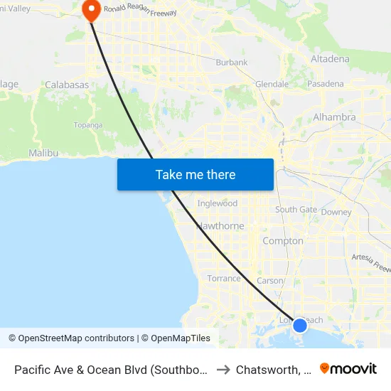 Pacific Ave & Ocean Blvd (Southbound) to Chatsworth, CA map