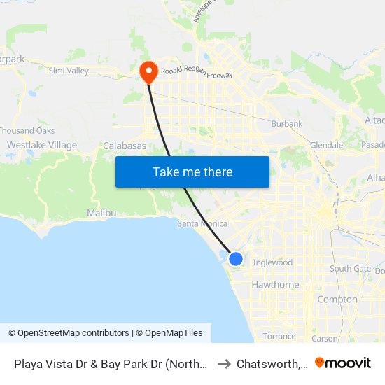 Playa Vista Dr & Bay Park Dr (Northbound) to Chatsworth, CA map