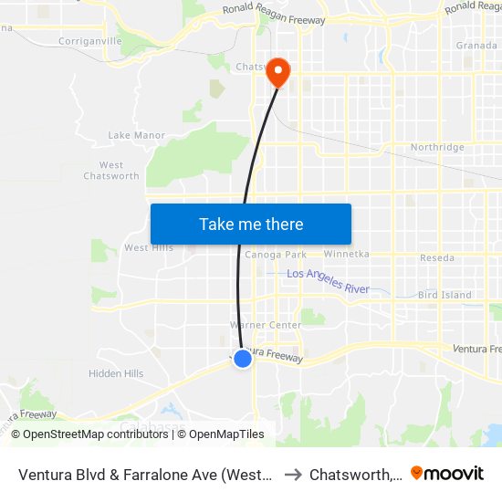 Ventura Blvd & Farralone Ave (Westbound) to Chatsworth, CA map