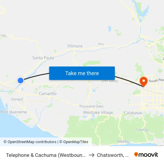 Telephone & Cachuma (Westbound) to Chatsworth, CA map