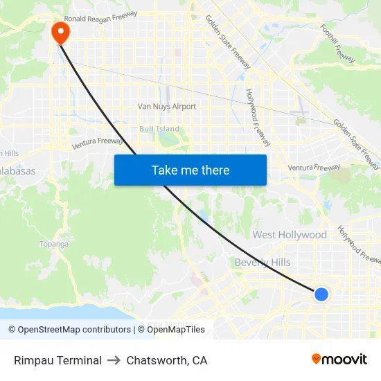 Rimpau Terminal to Chatsworth, CA map