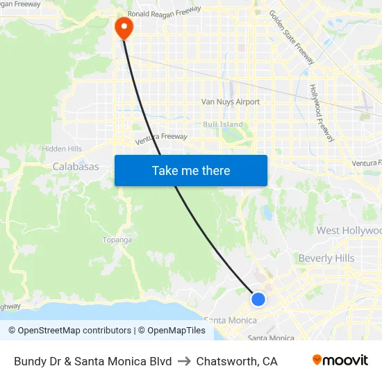 Bundy Dr & Santa Monica Blvd to Chatsworth, CA map