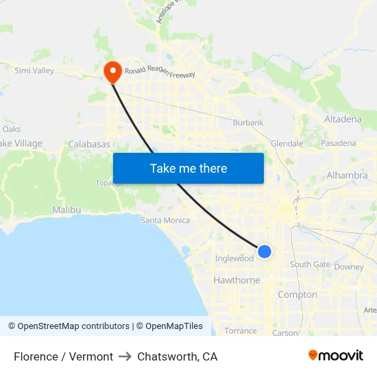 Florence / Vermont to Chatsworth, CA map