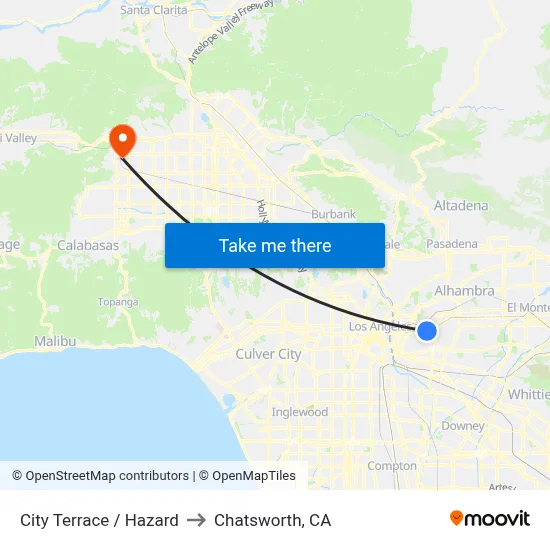City Terrace / Hazard to Chatsworth, CA map