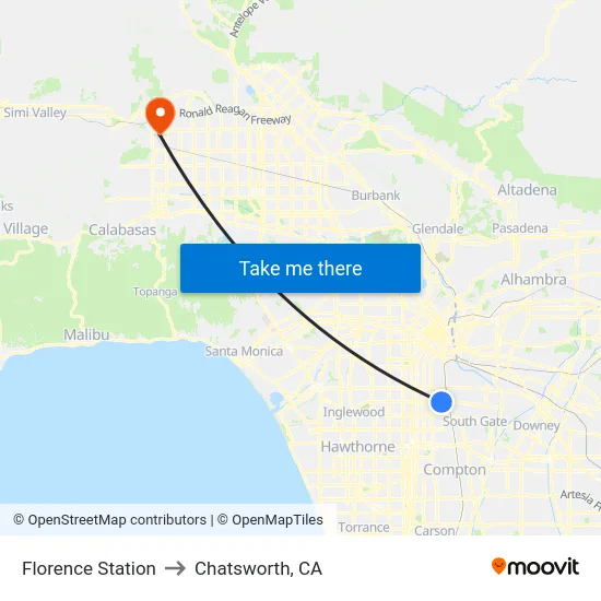 Florence Station to Chatsworth, CA map
