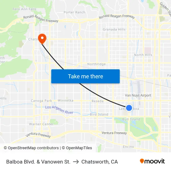 Balboa Blvd. & Vanowen St. to Chatsworth, CA map