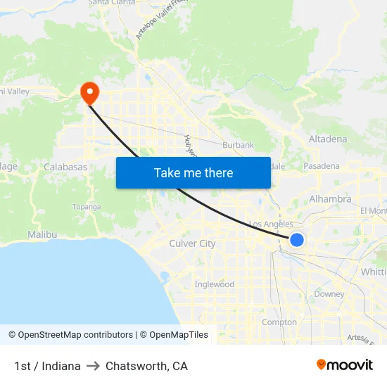 1st / Indiana to Chatsworth, CA map