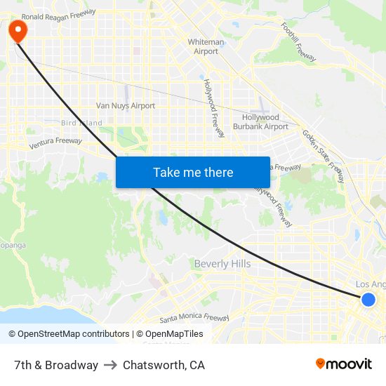 7th & Broadway to Chatsworth, CA map