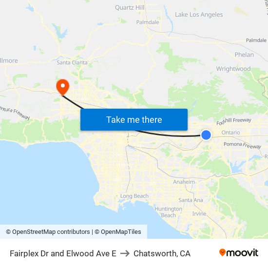 Fairplex Dr and Elwood Ave E to Chatsworth, CA map