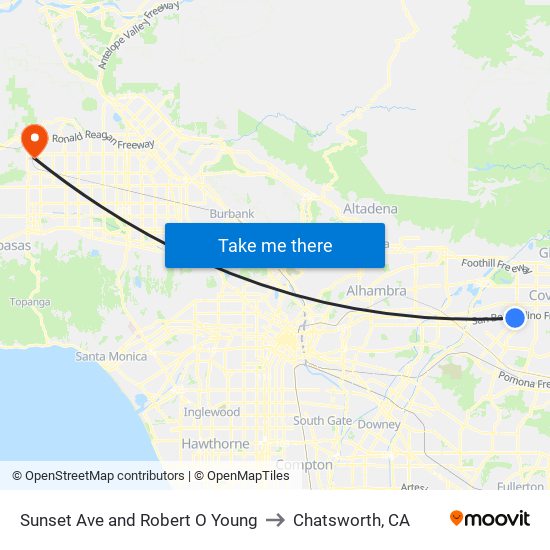 Sunset Ave and  Robert O Young to Chatsworth, CA map