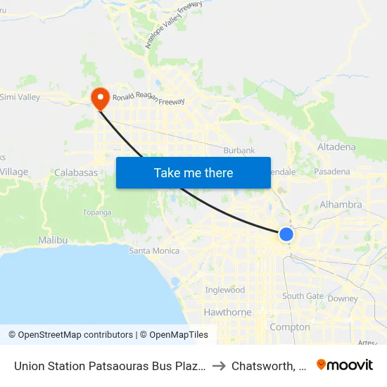 Union Station Patsaouras Bus Plaza E to Chatsworth, CA map