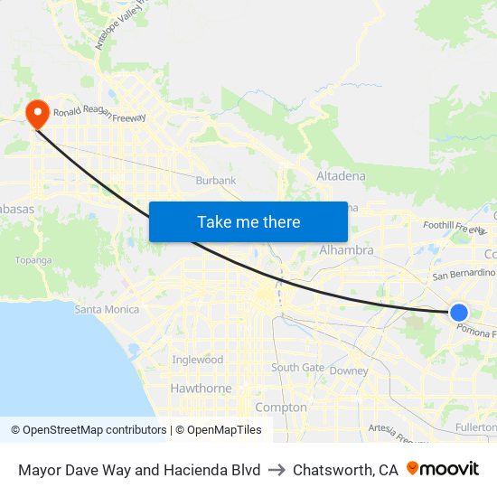 Mayor Dave Way and Hacienda Blvd to Chatsworth, CA map