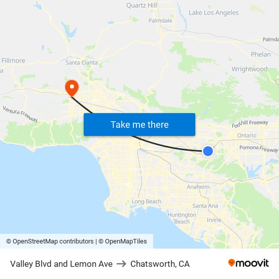 Valley Blvd and Lemon Ave to Chatsworth, CA map