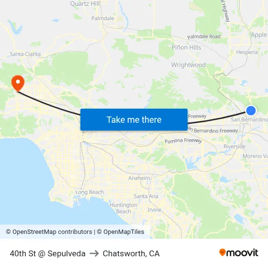 40th St @ Sepulveda to Chatsworth, CA map