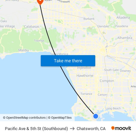 Pacific Ave & 5th St (Southbound) to Chatsworth, CA map