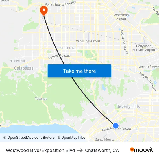 Westwood Blvd/Exposition Blvd to Chatsworth, CA map