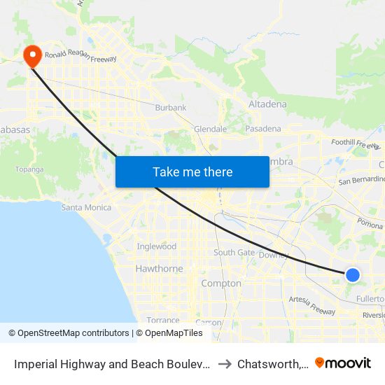 Imperial Highway and Beach Boulevard- N/ to Chatsworth, CA map