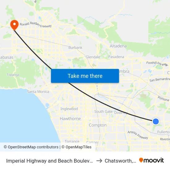 Imperial Highway and Beach Boulevard- N/ to Chatsworth, CA map